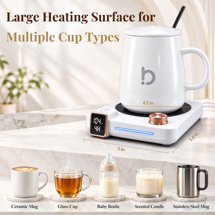 Coffee Warmer with Mug Set for Desk, Coffee Gift Set with 15oz Mug- White