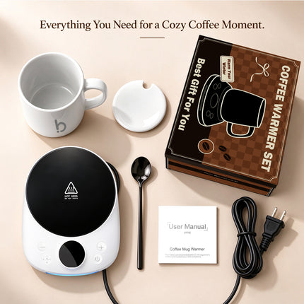 Coffee Mug Warmer Set for Desk, Coffee Gifts for Women, Porcelain White