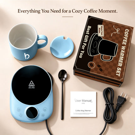 Coffee Mug Warmer Set for Desk, Coffee Gifts for Women, Wedgewood Blue