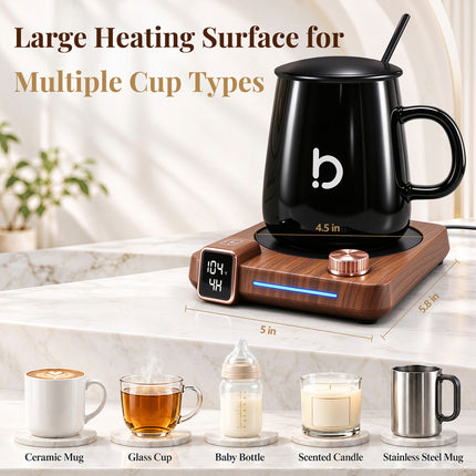 Coffee Warmer with Mug Set for Desk, Coffee Gift Set with 15oz Mug- Brown