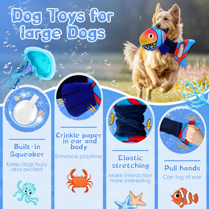 Large Dog Toys for Aggressive Chewers:2-in-1 Squeaky & Crinkle Sounds, Stretchable Interactive Tug Dog Toys, Soft Cuddly Companion for Anxiety Relief, Calming Plush for Large & Small Breeds