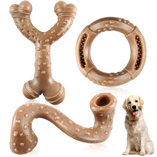 3 Pack Dog Chew Toys for Aggressive Chewers, Durable Nylon Bone for Small Medium Large Breeds, Tough Teeth Cleaning Dog Chew Toy