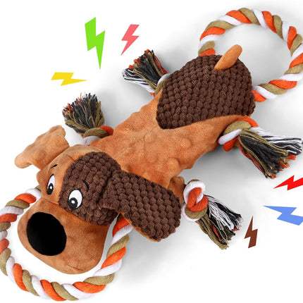 Foolala Pull Rope Big Eared Dog Squeak Plush Dog Toy For Aggressive Chewers