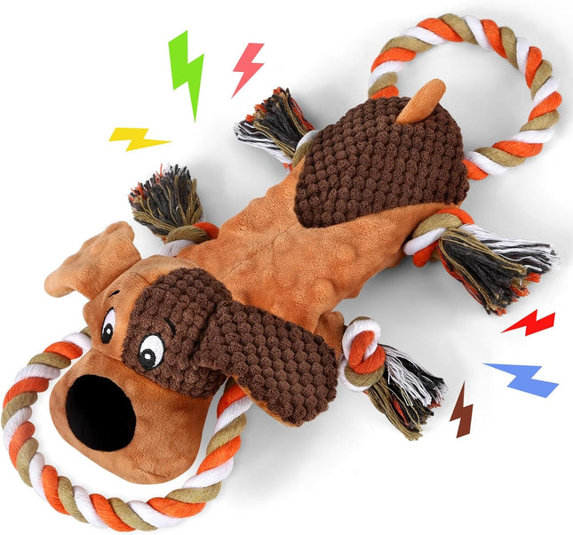 Foolala Pull Rope Big Eared Dog Squeak Plush Dog Toy For Aggressive Chewers