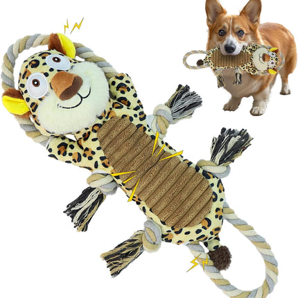 Foolala rope leopard Squeak Plush Dog Toy For Aggressive Chewers