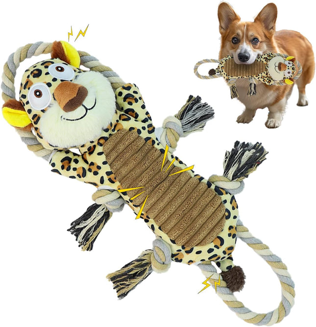 Foolala rope leopard Squeak Plush Dog Toy For Aggressive Chewers
