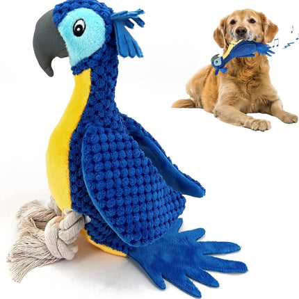 Foolala Blue Crown Parrot Squeak Plush Dog Toy For Aggressive Chewers