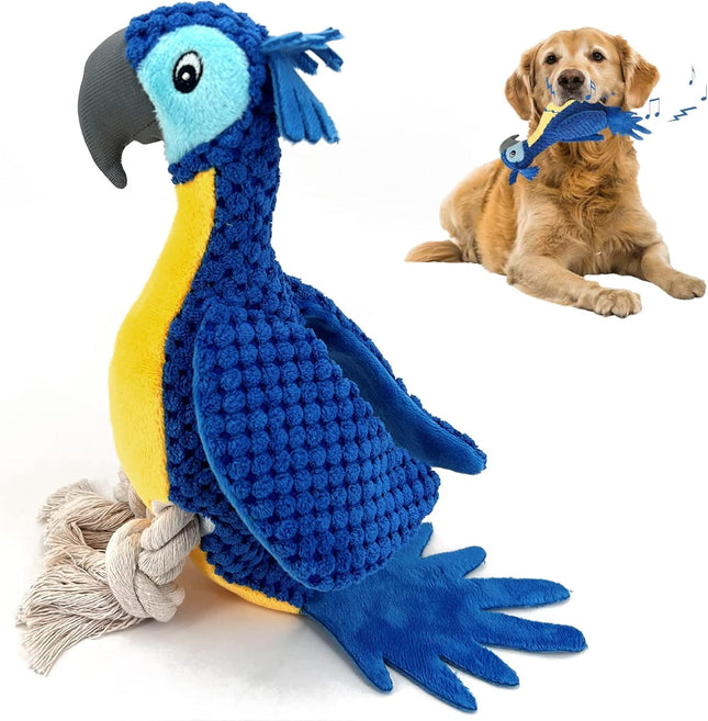 Foolala Blue Crown Parrot Squeak Plush Dog Toy For Aggressive Chewers