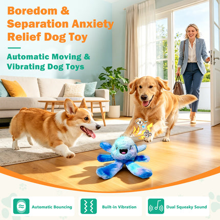 Foolala Interactive Moving Dog Toy for Dogs, Durable Plush Dog Toy with Sound, Vibration and Crinkle Tentacles, USB Rechargeable for Puppies, Medium & Large Dogs