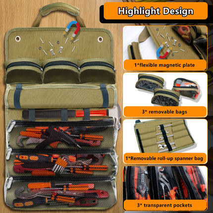 Heavy Duty Roll Up Tool Bag – Durable Design with Removable Pockets