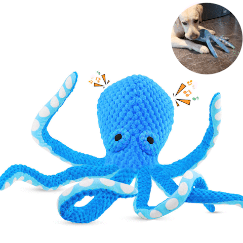Foolala 13-Inch Durable Octopus Squeak Plush Dog Toy For Aggressive Chewers
