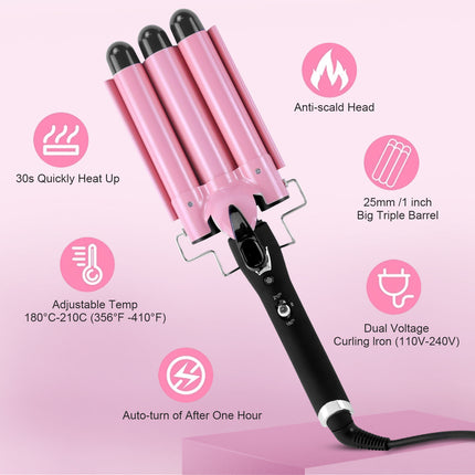 3 Barrel Curling Iron 25mm - Dual Voltage 1" Hair Waver