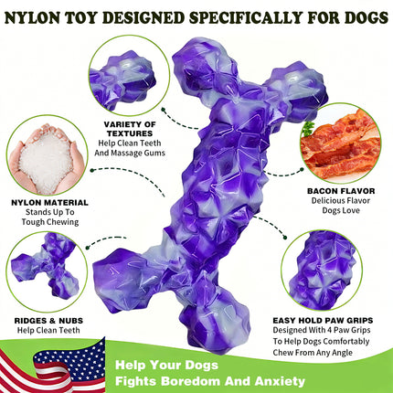 Foolala 3 Pack Dog Toys for Aggressive Chewers, Indestructible Extra Durable Bacon Flavor Nylon Dental Chew Bones