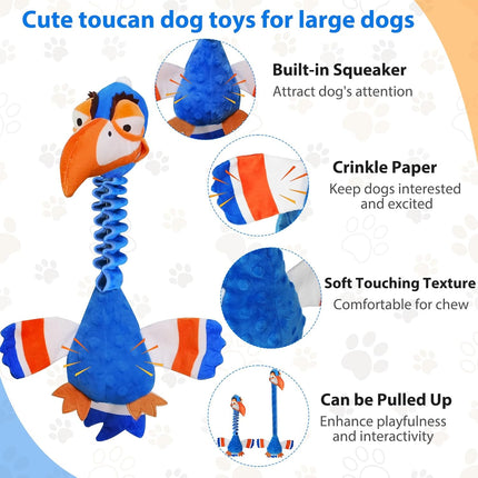 Foolala Long-necked Stretched Hornbill Squeak Plush Dog Toy For Aggressive Chewers
