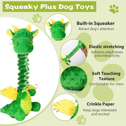 Foolala Elongated Pterosaur Squeak Plush Dog Toy For Aggressive Chewers