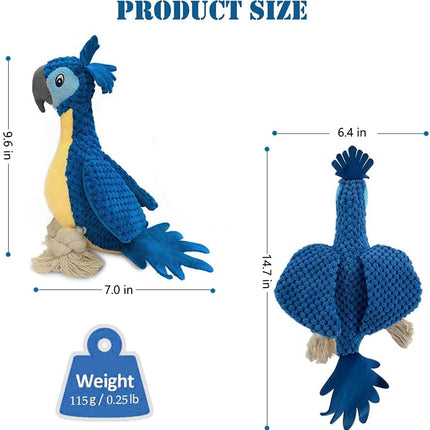 Foolala Blue Crown Parrot Squeak Plush Dog Toy For Aggressive Chewers