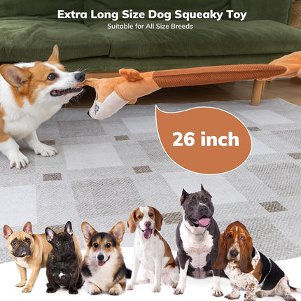 Foolala Stretch Long Dog Squeak Plush Dog Toy For Aggressive Chewers