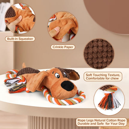 Foolala Pull Rope Big Eared Dog Squeak Plush Dog Toy For Aggressive Chewers
