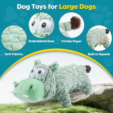 Foolala Long Hippopotamus Squeak Plush Dog Toy For Aggressive Chewers