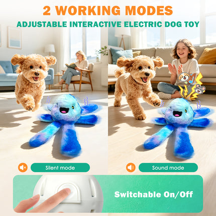 Foolala Interactive Moving Dog Toy for Dogs, Durable Plush Dog Toy with Sound, Vibration and Crinkle Tentacles, USB Rechargeable for Puppies, Medium & Large Dogs