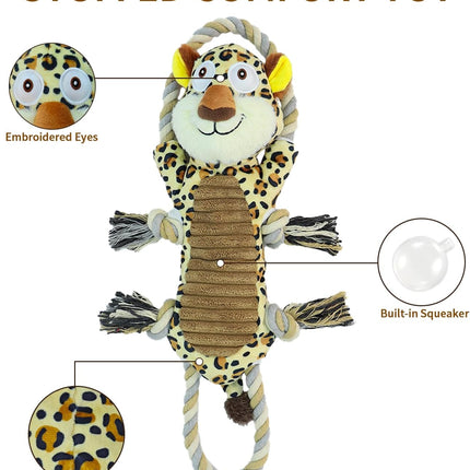 Foolala rope leopard Squeak Plush Dog Toy For Aggressive Chewers