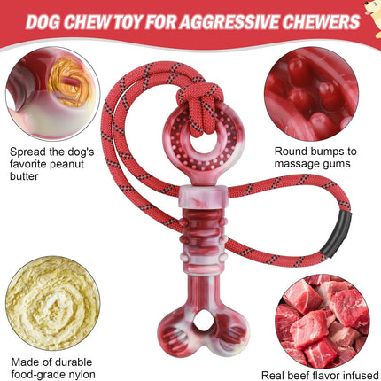Foolala Bacon Flavored Cross Bone + String Dog Chew Toy For Aggressive Chewers