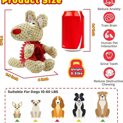 Foolala Cloth Mouse Squeak Plush Dog Toy For Aggressive Chewers