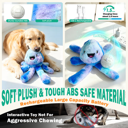 Foolala Interactive Moving Dog Toy for Dogs, Durable Plush Dog Toy with Sound, Vibration and Crinkle Tentacles, USB Rechargeable for Puppies, Medium & Large Dogs
