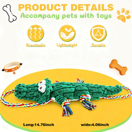 Large Squeaky Dog Toys for Aggressive Chewers，Alligator Dog Toys to Keep Them Busy，Durable Dog Toys for Large、Medium and Small Breeds