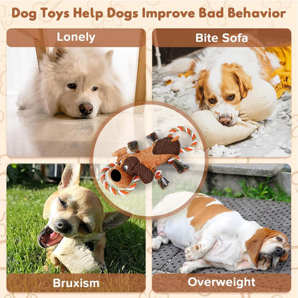 Foolala Pull Rope Big Eared Dog Squeak Plush Dog Toy For Aggressive Chewers