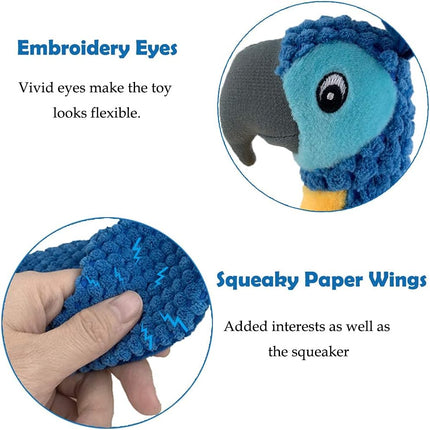Foolala Blue Crown Parrot Squeak Plush Dog Toy For Aggressive Chewers