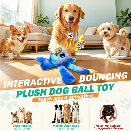 Foolala Interactive Moving Dog Toy for Dogs, Durable Plush Dog Toy with Sound, Vibration and Crinkle Tentacles, USB Rechargeable for Puppies, Medium & Large Dogs