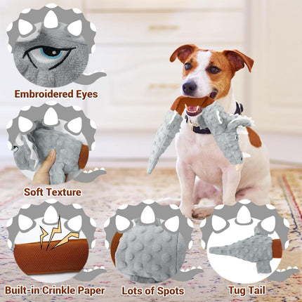 Foolala Rubber Triceratops Squeak Plush Dog Toy For Aggressive Chewers
