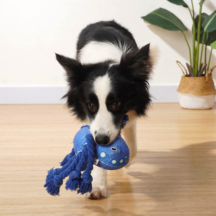 Foolala Blue Cotton Rope Octopus Squeak Plush Dog Toy For Aggressive Chewers