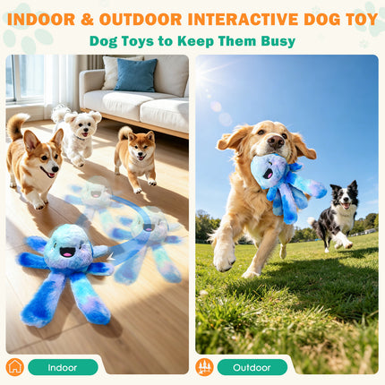 Foolala Interactive Moving Dog Toy for Dogs, Durable Plush Dog Toy with Sound, Vibration and Crinkle Tentacles, USB Rechargeable for Puppies, Medium & Large Dogs