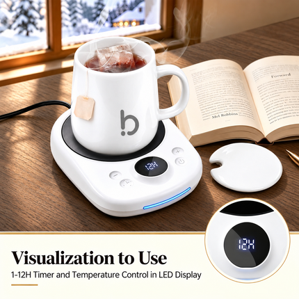 Coffee Mug Warmer Set for Desk, Coffee Gifts for Women, Porcelain White