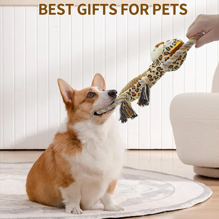 Foolala rope leopard Squeak Plush Dog Toy For Aggressive Chewers