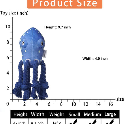 Foolala Blue Cotton Rope Octopus Squeak Plush Dog Toy For Aggressive Chewers