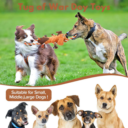 Foolala Pull Rope Big Eared Dog Squeak Plush Dog Toy For Aggressive Chewers
