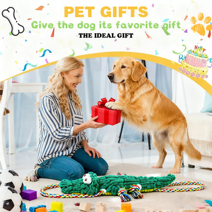 Large Squeaky Dog Toys for Aggressive Chewers，Alligator Dog Toys to Keep Them Busy，Durable Dog Toys for Large、Medium and Small Breeds