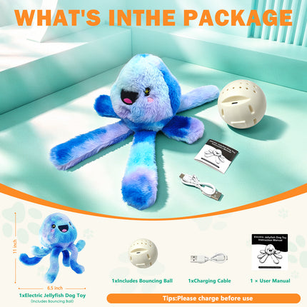 Foolala Interactive Moving Dog Toy for Dogs, Durable Plush Dog Toy with Sound, Vibration and Crinkle Tentacles, USB Rechargeable for Puppies, Medium & Large Dogs