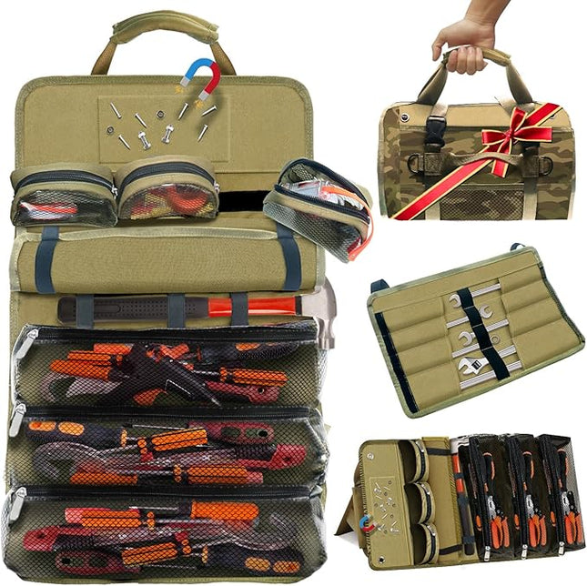 Heavy Duty Roll Up Tool Bag – Durable Design with Removable Pockets