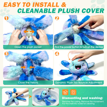 Foolala Interactive Moving Dog Toy for Dogs, Durable Plush Dog Toy with Sound, Vibration and Crinkle Tentacles, USB Rechargeable for Puppies, Medium & Large Dogs