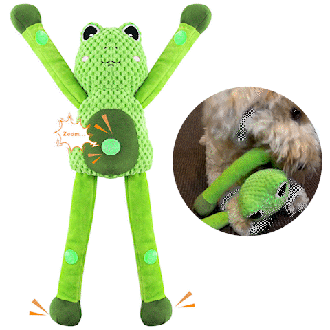Foolala Frog Squeak Plush Dog Toy For Aggressive Chewers