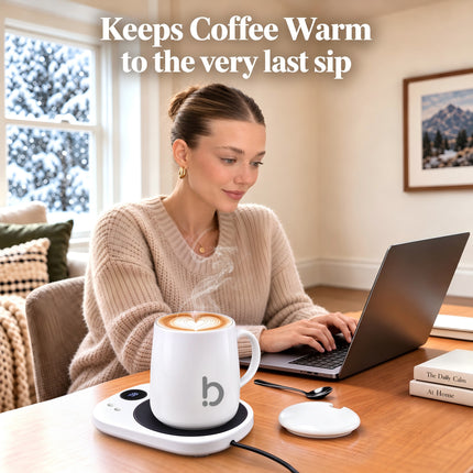 Coffee Mug Warmer Set for Desk, Coffee Gifts for Women, Porcelain White