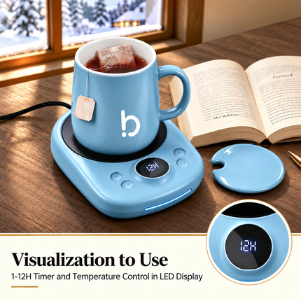 Coffee Mug Warmer Set for Desk, Coffee Gifts for Women, Wedgewood Blue